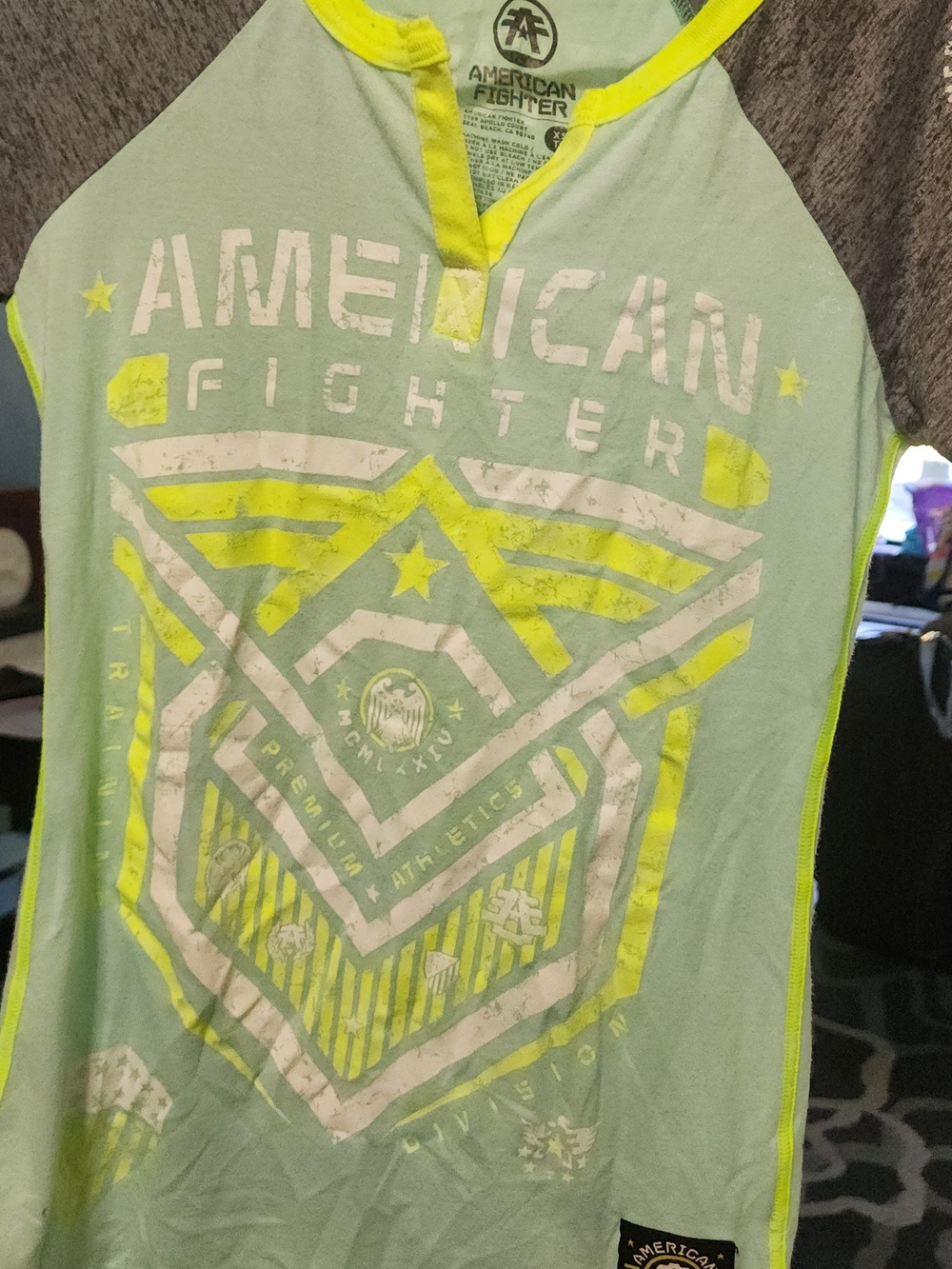 American Fighter Neon Yellow & Light Green Graphic Women's Tank Sz XSM
